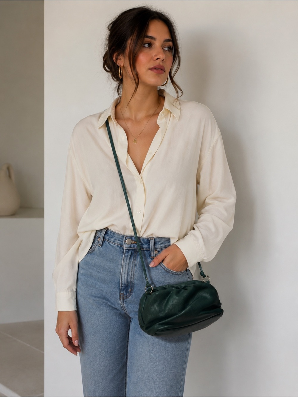 Dark Green Slouched Trendy Casual Datenight Chic Leather  Crossbody Bag